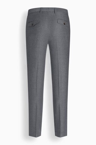 Grey Textured Wool Flannel Slim Fit Trouser